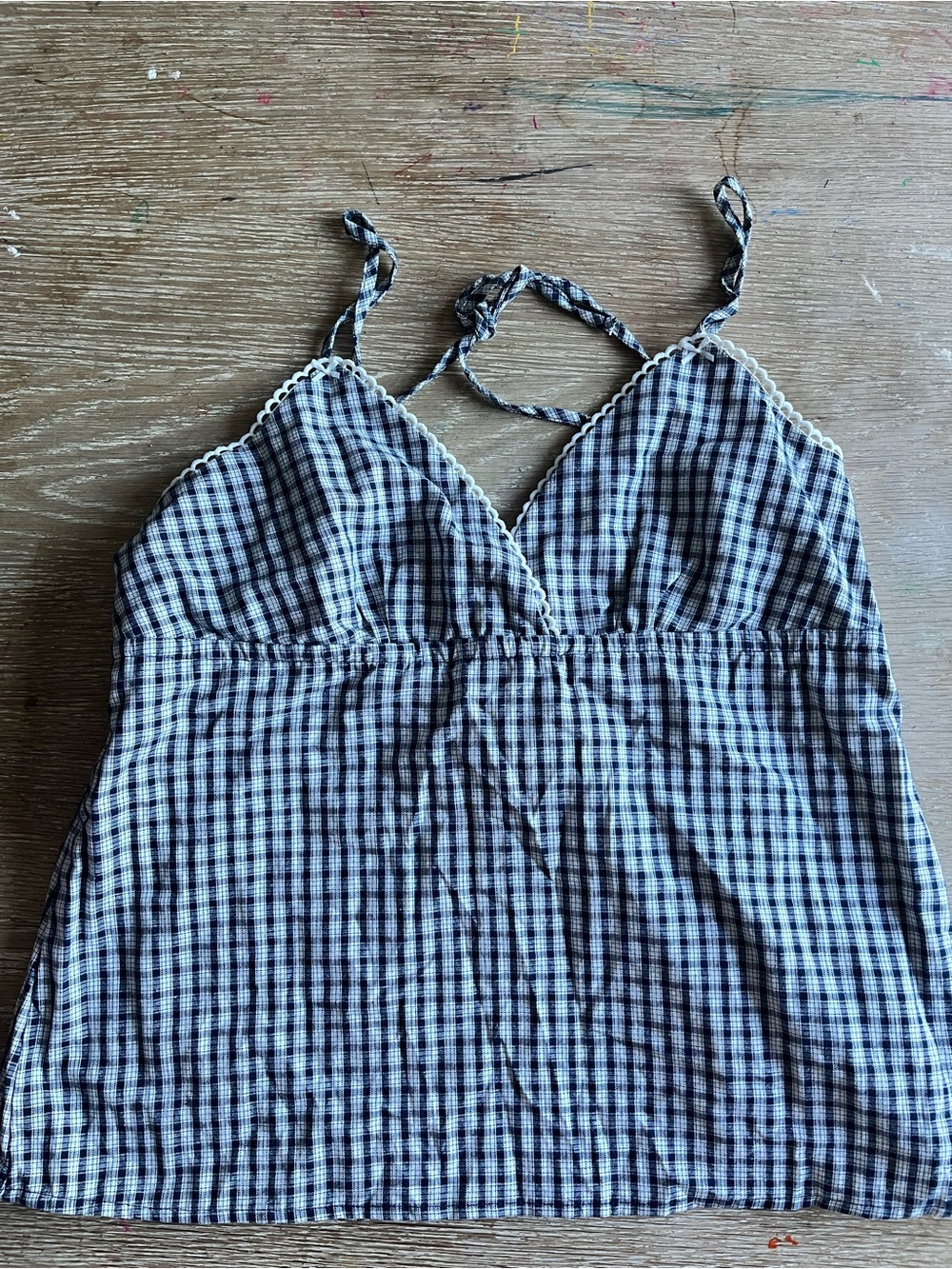 SHEIN Black & Cream Gingham Lace-Trim Cami